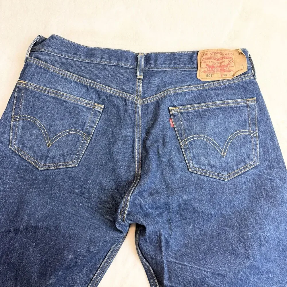 Levi’s 501 Straight Leg Cotton Rigid Denim Blue Jeans Button Fly Men’s 38x32